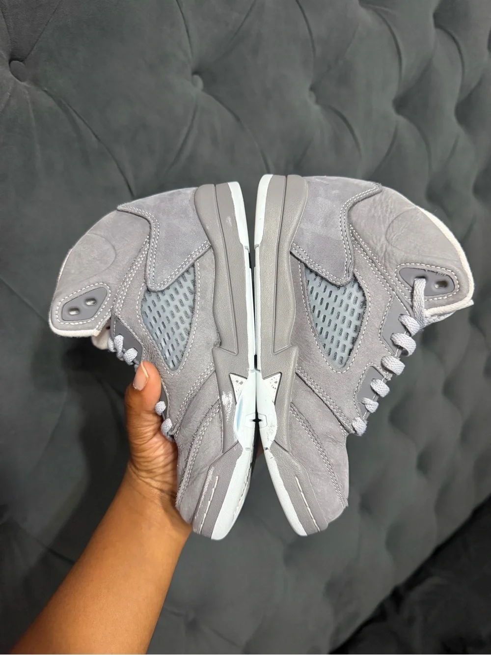 Wolf Grey Jordan 5’s High-Top Sneakers - Stylish Everyday Comfort